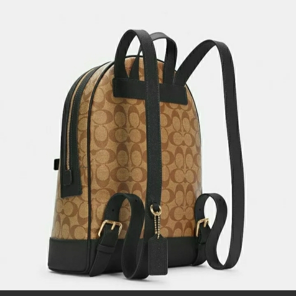 COACH BACKPACK SIGNATURE CANVAS TAN BAG GOLD KHAKI BLACK - Picture 5 of 10